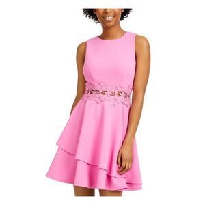NWT B DARLIN Womens Pink Illusion Waist Sleeveless Short Dress 15\16